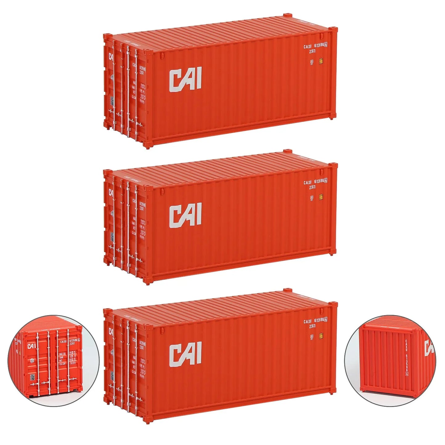 Evemodel 3pcs Model Railway Layout HO Scale 1:87 20ft Shipping Container 20' Cargo Box C8726