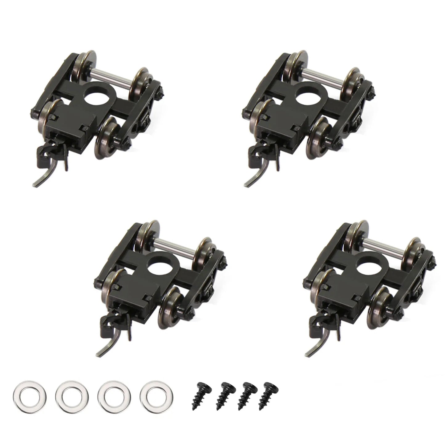 Evemodel 4pcs N Scale 1:160 Roller Bearing Truck Bogies with Couplers 33" Metal DC Wheelsets with Screws Washers HP03150