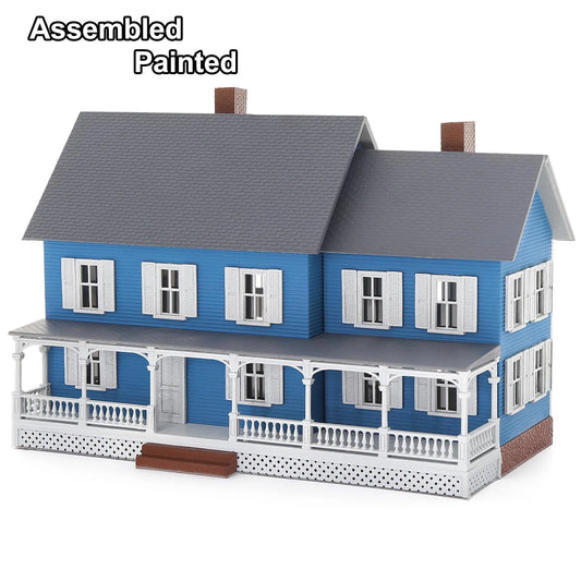 Evemodel HO Scale Model Village House Two-story Building with Porch for Model Trains JZ8707B