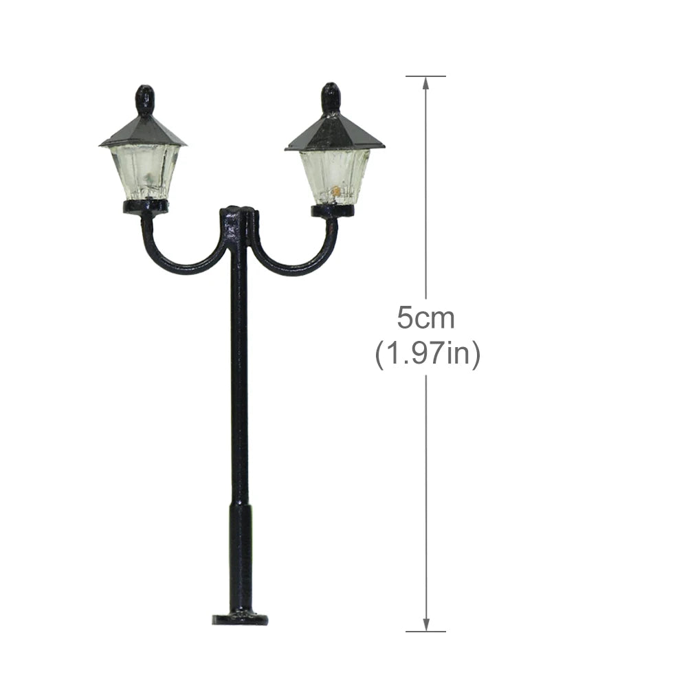 Evemodel 10pcs Model Railway HO Scale 1:87 Two-heads Lamps 5cm Street Lights LEDs 1.97in LYM26