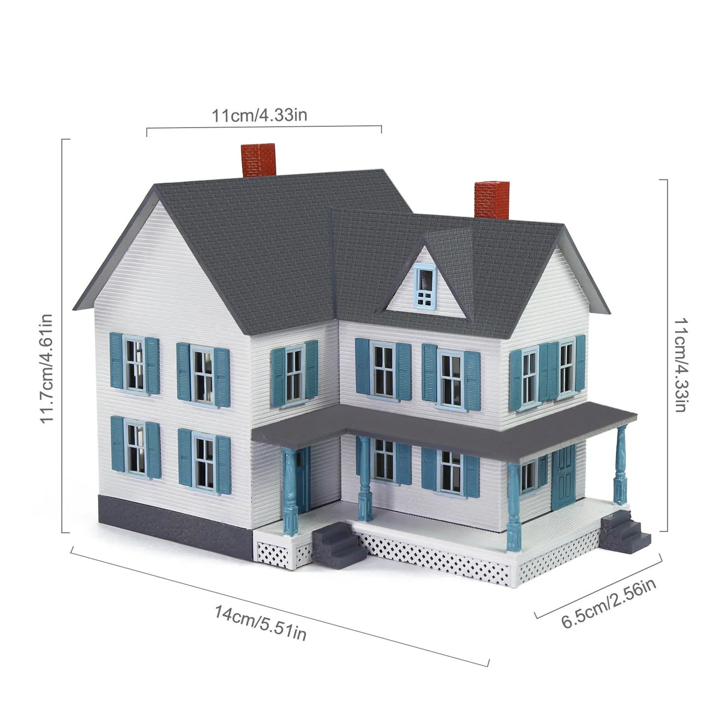 Evemodel HO Scale Model Village House Two-story Building with Porch for Model Trains JZ8710W