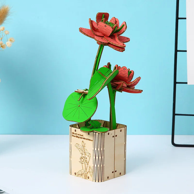 Educational Wooden Flower Puzzle Floral 3D Puzzle DIY Building Block Model Montessori Toys For Kids Best Birthday Gifts For Kids