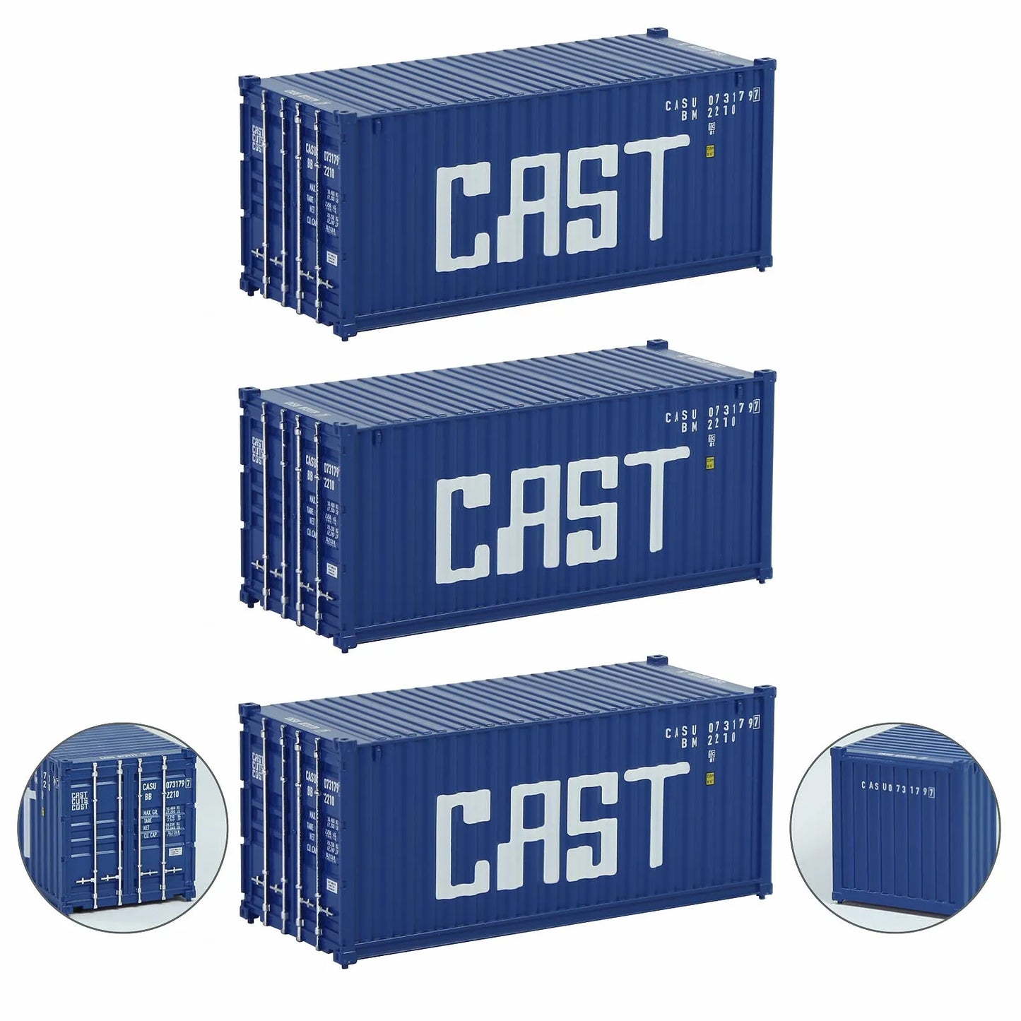 Evemodel 3pcs Model Railway Layout HO Scale 1:87 20ft Shipping Container 20' Cargo Box C8726