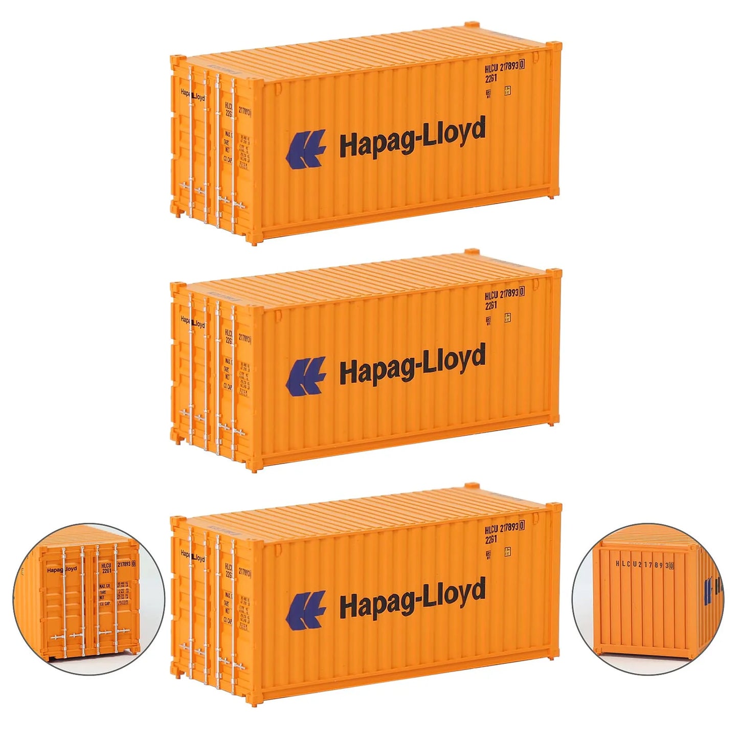 Evemodel 3pcs Model Railway Layout HO Scale 1:87 20ft Shipping Container 20' Cargo Box C8726