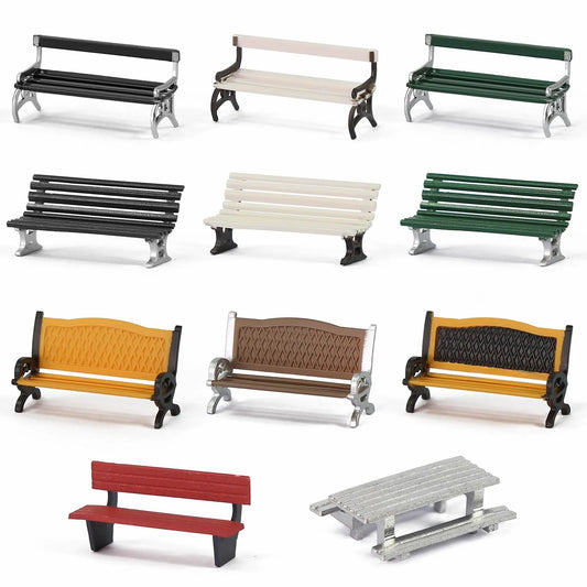 Evemodel 12pcs HO Scale 1:87 Platform Park Benches Street Garden Station Seats Chairs for Model Trains Landscape