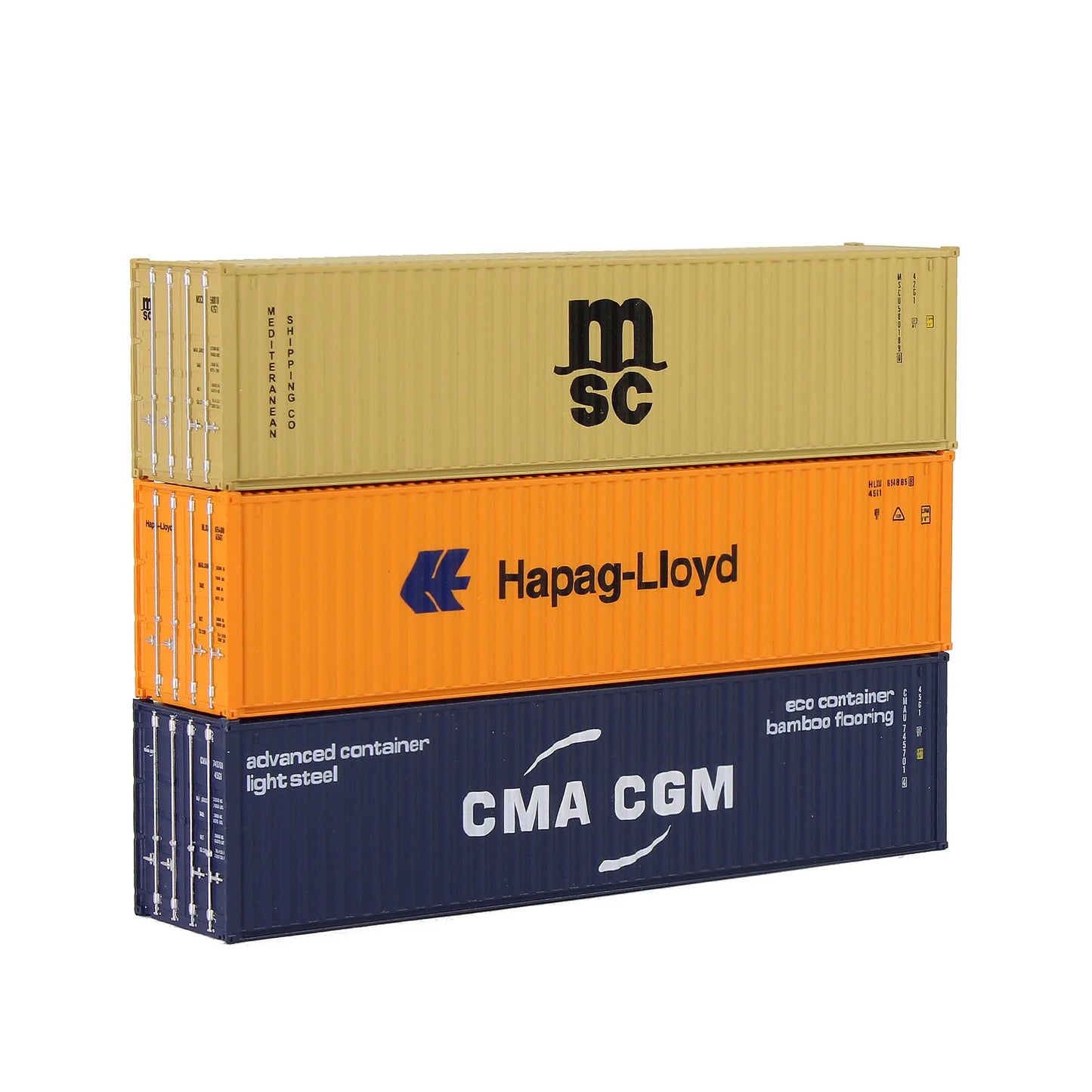 Evemodel 3pcs Different Logo HO Scale 40ft Containers 1:87 40' Shipping Cargo Box C8746