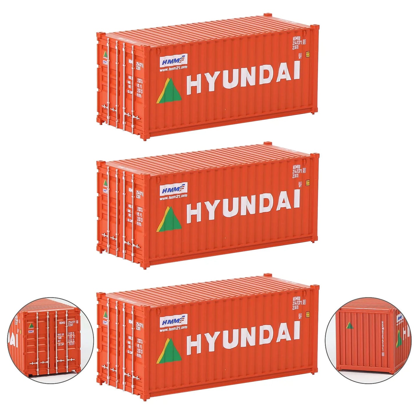 Evemodel 3pcs Model Railway Layout HO Scale 1:87 20ft Shipping Container 20' Cargo Box C8726