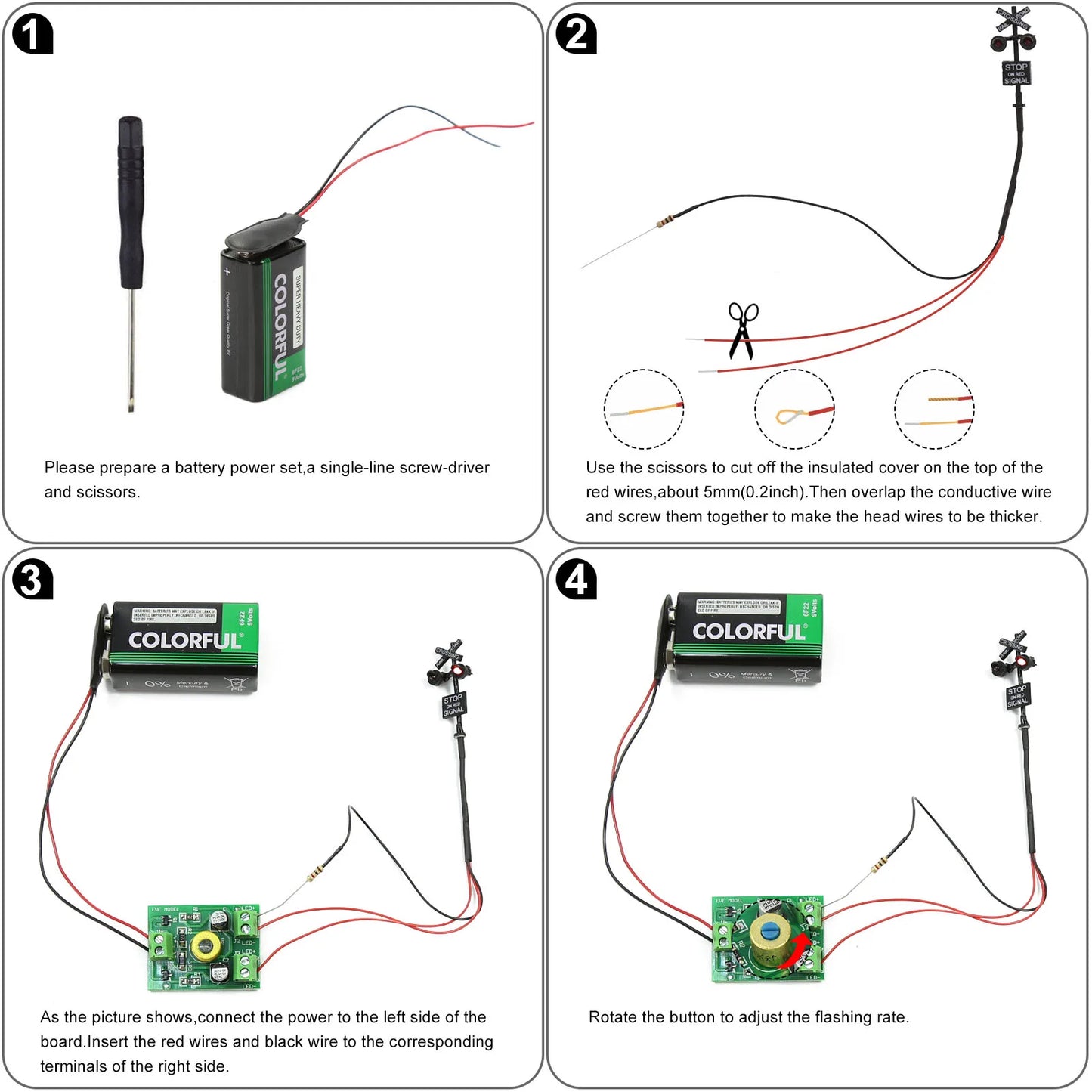 Evemodel N Scale 1:160 Railroad Crossing Signal 2 heads LED made Circuit board flasher JTD1507RP