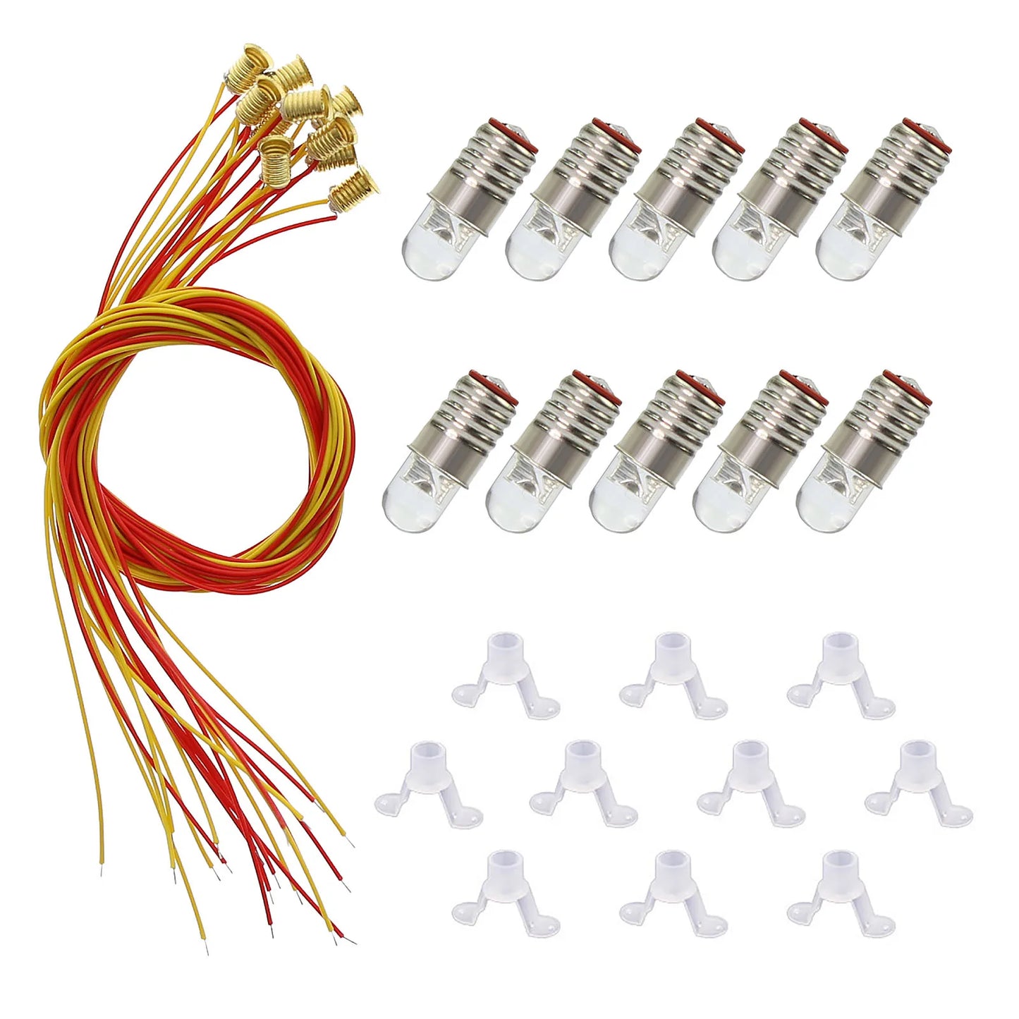 Evemodel 10pcs Warm White Bright White E5 E5.5 LEDs Screw Bulbs Stand Holder 12V HO/TT/N Scale E505