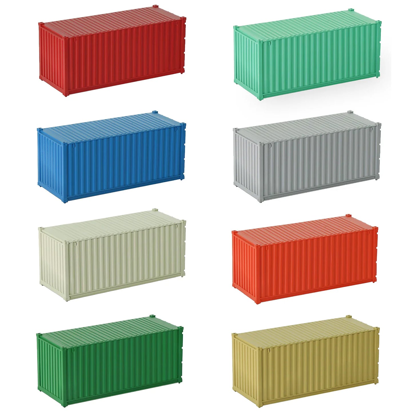 3pcs/8pcs HO Scale 1:87 Blank 20' (ft) Shipping Containers Pure Color Ribbed Side Container Cargo Box C8720