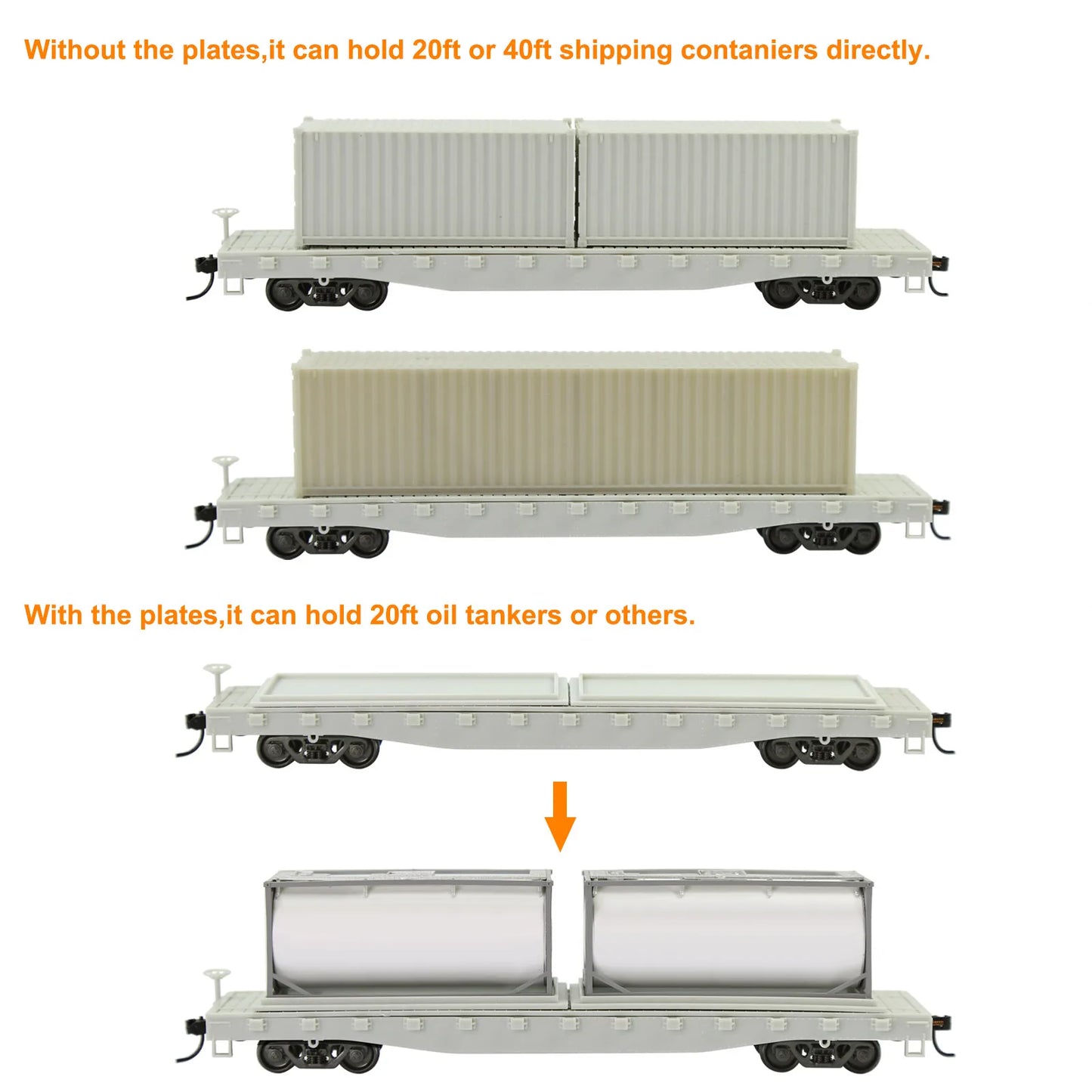 1pc HO Scale Flat Car 52' Unassembled Blank 1:87 Model Wagon with Shipping Container Cargo C8741JJ