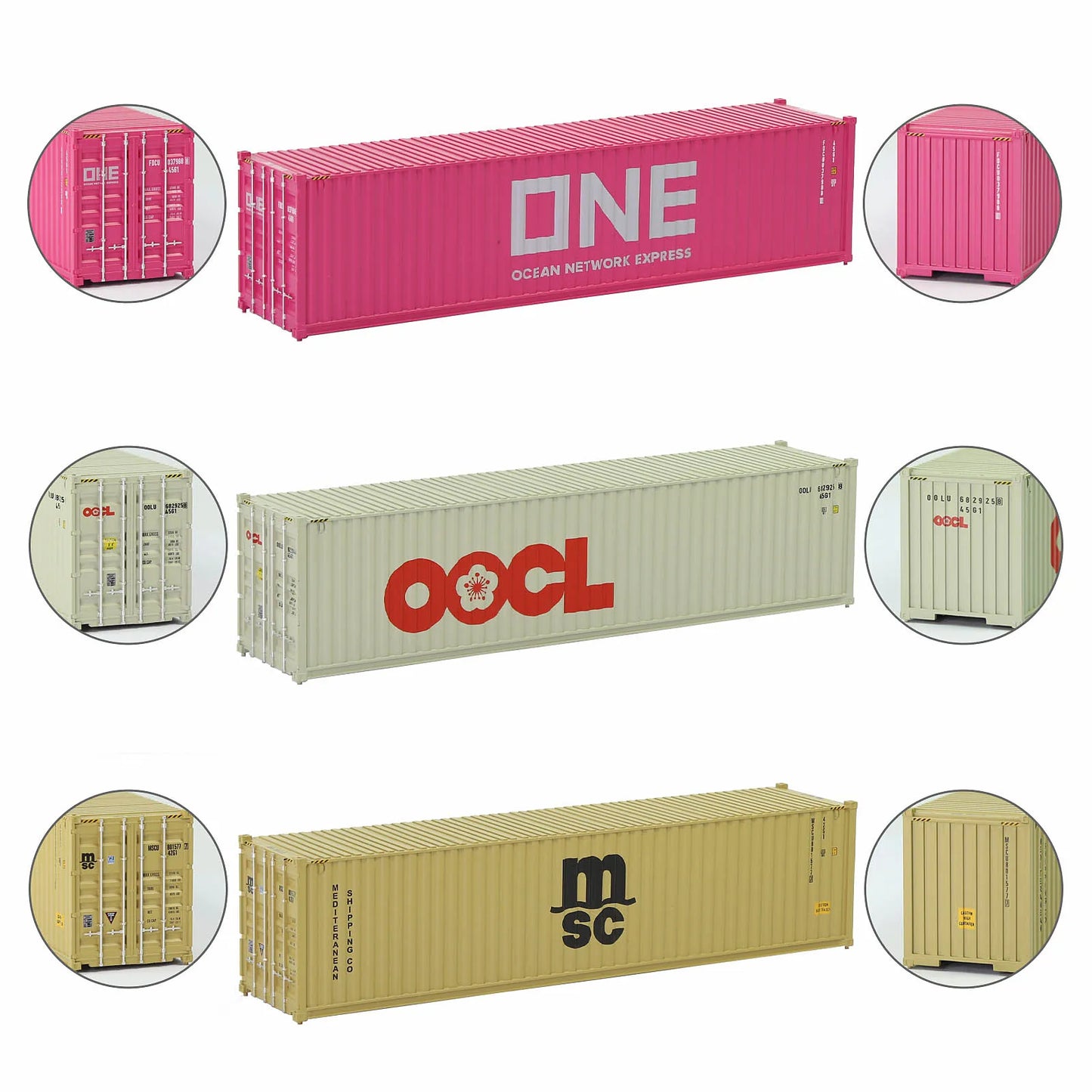 Evemodel 3pcs Different Logo HO Scale 40ft Containers 1:87 40' Shipping Cargo Box C8746