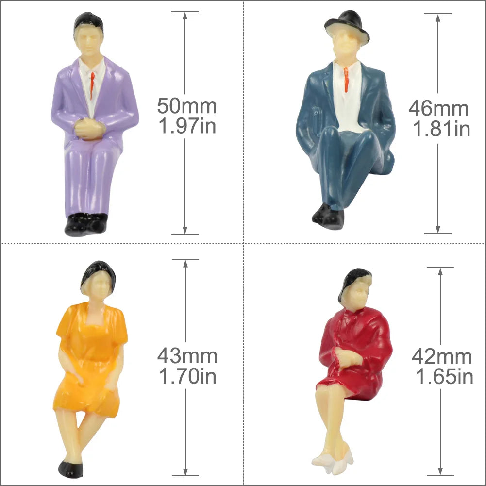 Evemodel 48pcs Model Trains G Scale 1:32 Painted Sitting Figures Seated People 4 Different Poses P3002