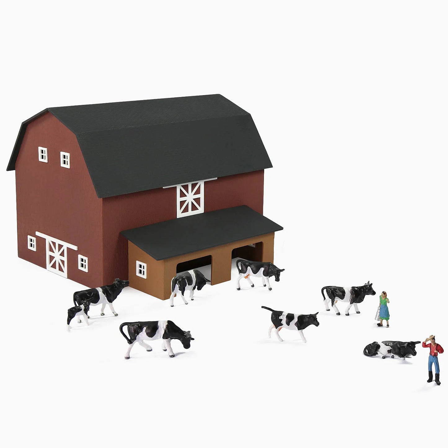 Evemodel HO Scale Model Building Two-story House Model Barn Farm Cows for Model Trains JZ8708