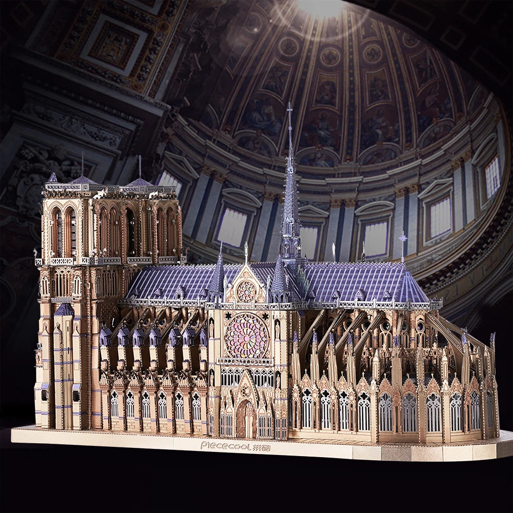 Piececool 3D Metal Puzzle Notre Dame de Paris Model Building Kits DIY Jigsaw Teens Toys for Brain Teaser