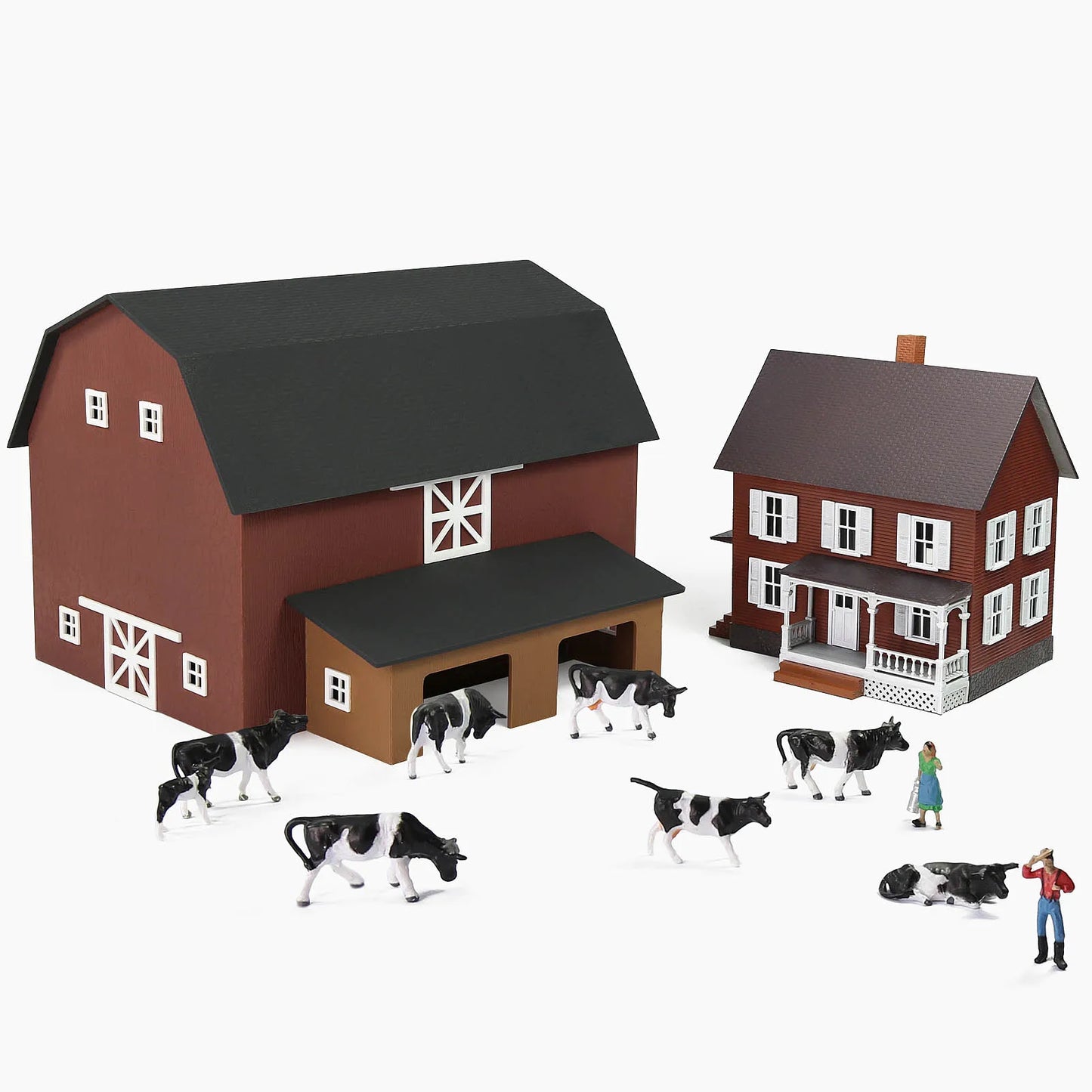 Evemodel HO Scale Model Building Two-story House Model Barn Farm Cows for Model Trains JZ8708