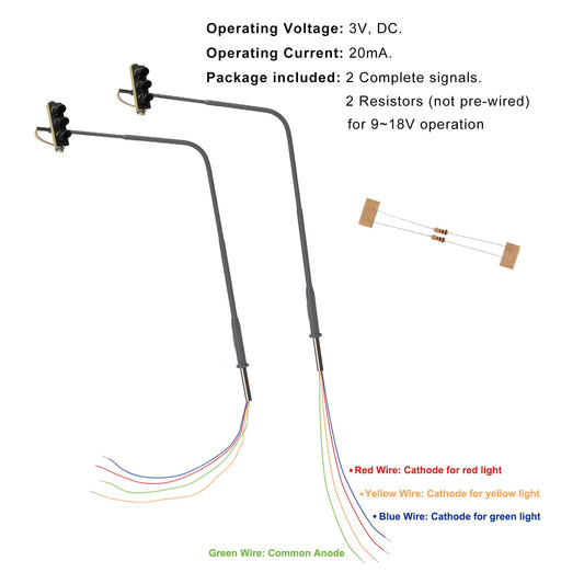 Evemodel HO Scale Hanging Traffic Lights Block Signals Single-sided for Right-hand Traffic (RHT) JTD8711R (Pack of 2)