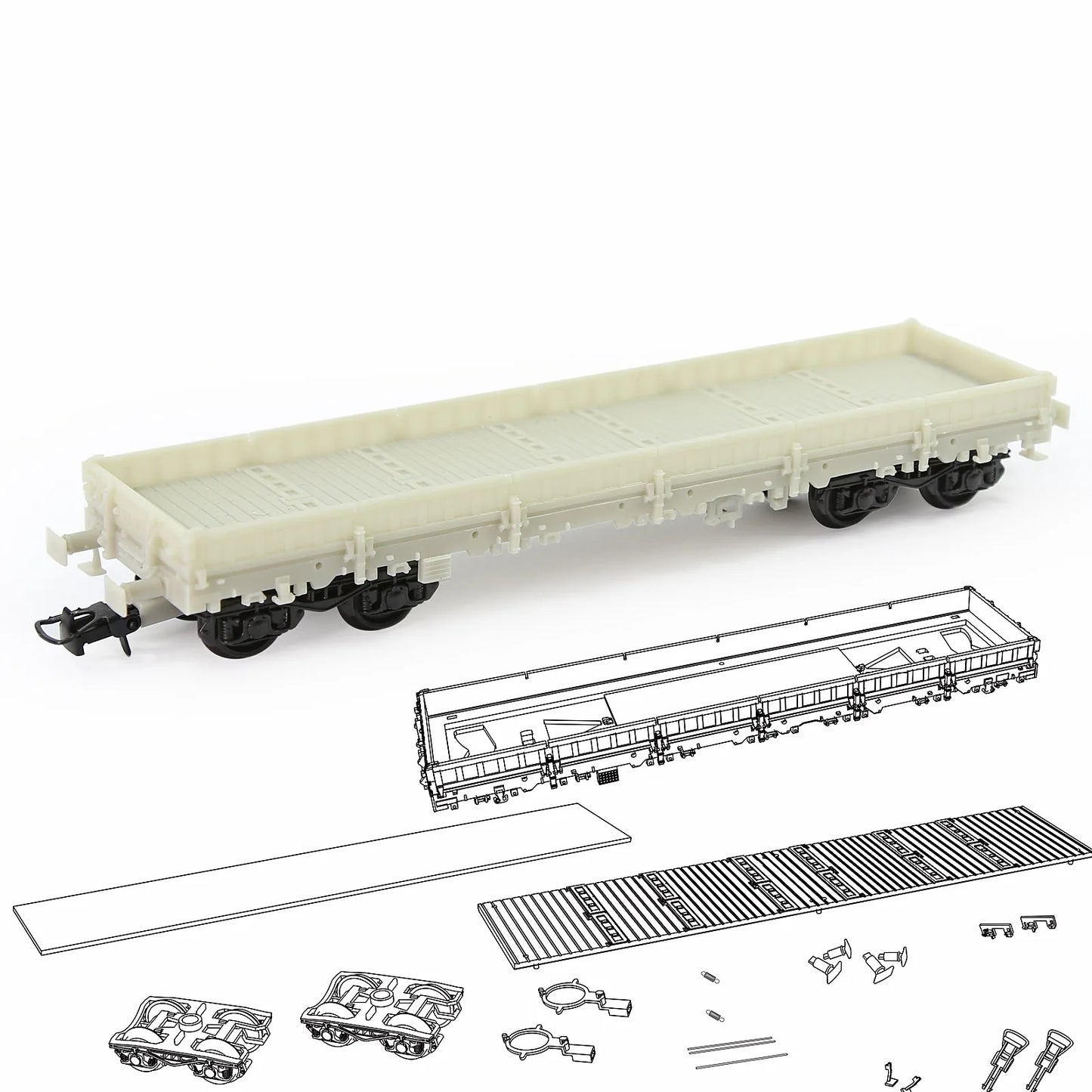 Evemodel 1pc HO Scale 40' Low-side Car Unassembled Blank 1:87 Model Wagon C8764JJ