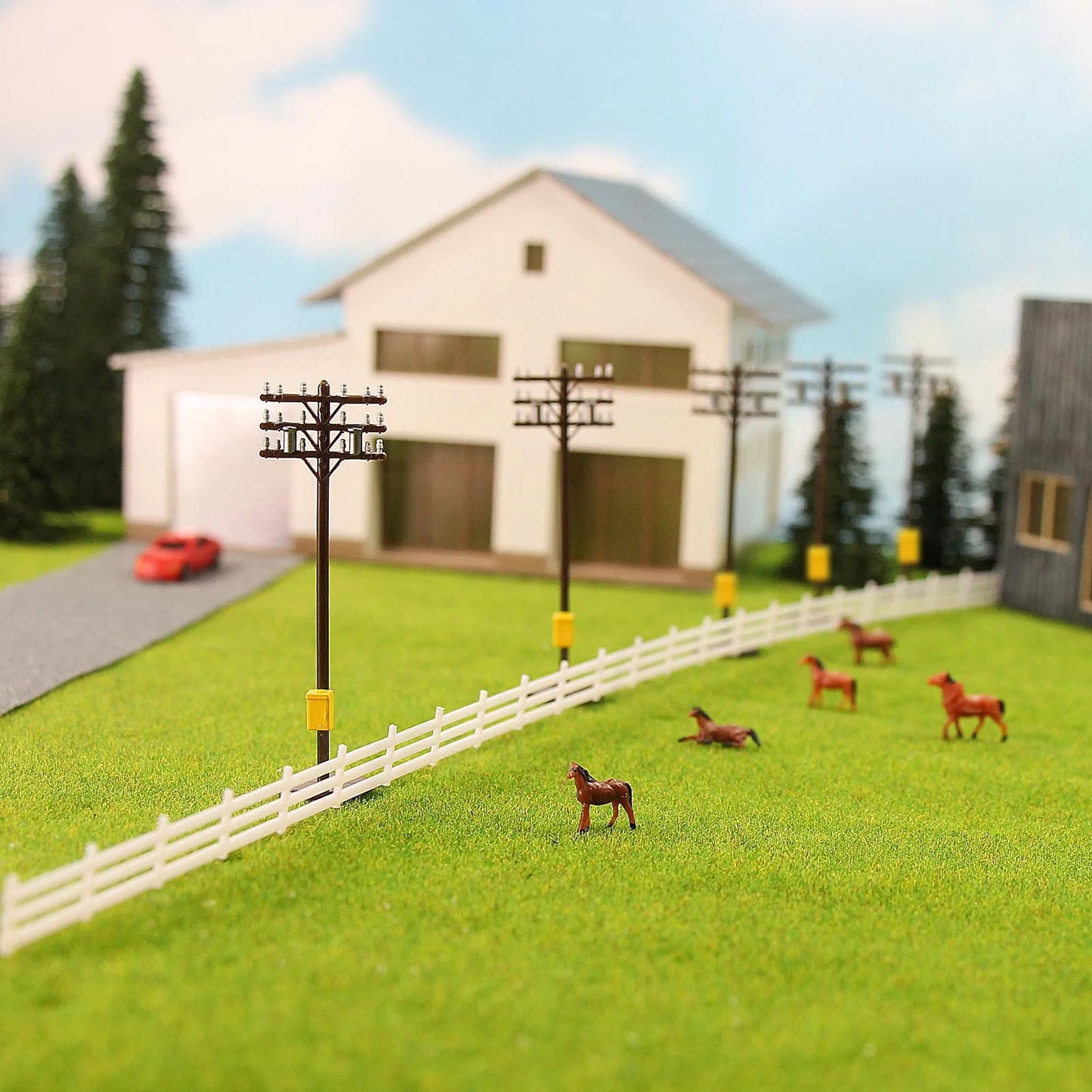 Evemodel 24pcs Model Trains N Scale Telegraph Poles 1:160 Power Poles 5.8cm Railroad Diorama GY18150