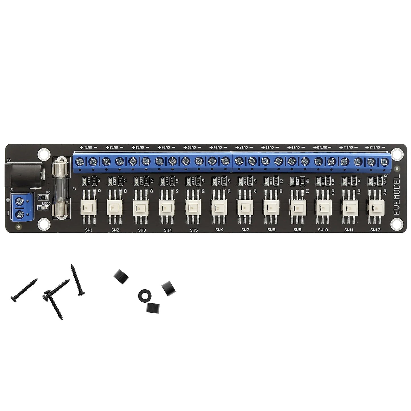 Evemodel 3V-24V DC Power Distribution Module Connector 12 Channel with Individual Switches PCB017