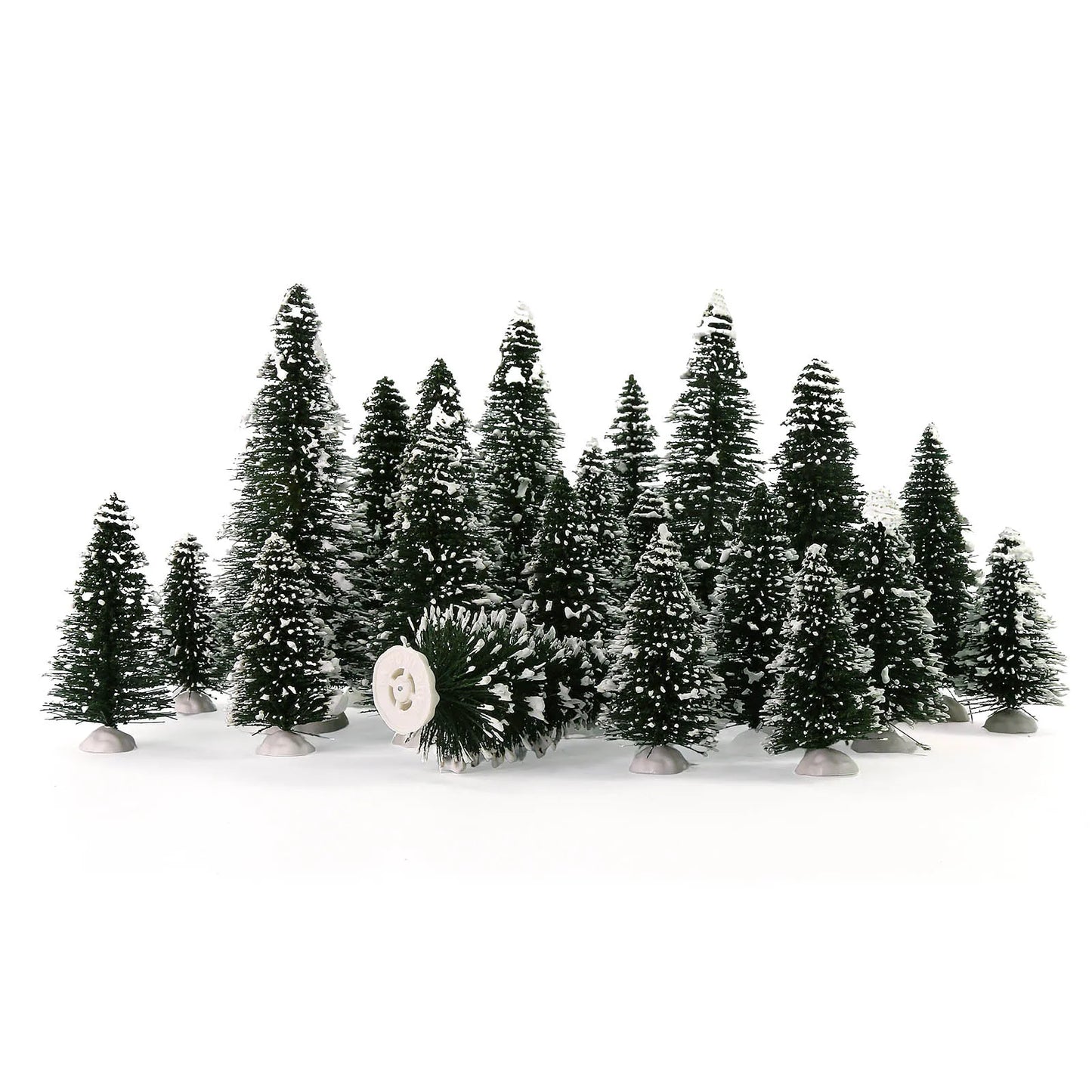 Evemodel Miniature Christmas Trees Covered Snow Snowy Pine Trees with White Bases for Christmas Home Party Decor XS0804