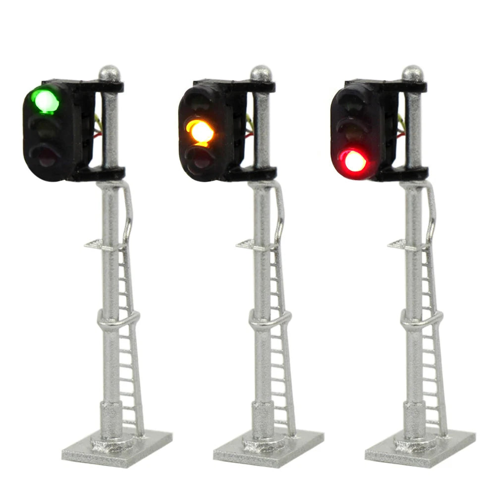 3pcs Model Railway N Scale 1:160 Signals 3-LEDs Green Yellow Red Track Lights Silver Post