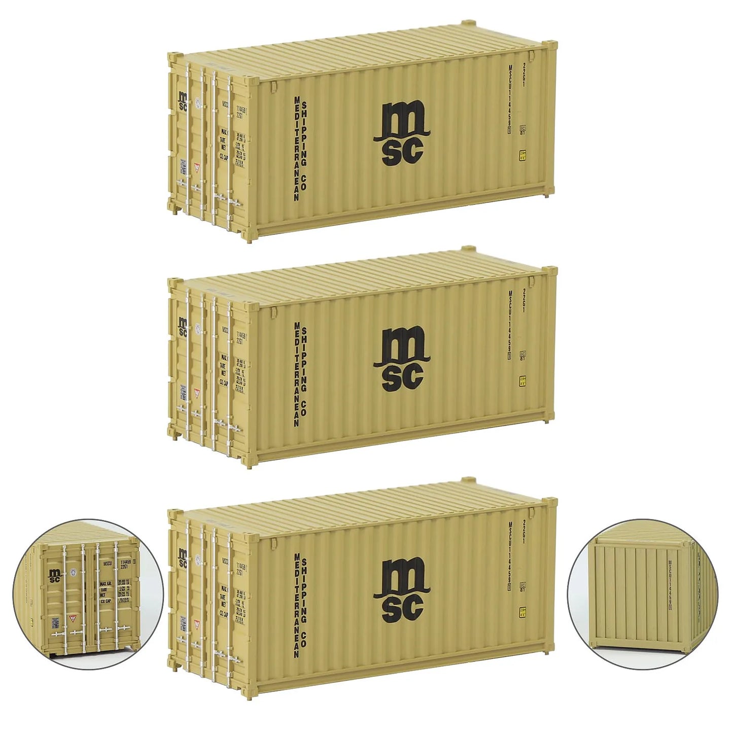 Evemodel 3pcs Model Railway Layout HO Scale 1:87 20ft Shipping Container 20' Cargo Box C8726