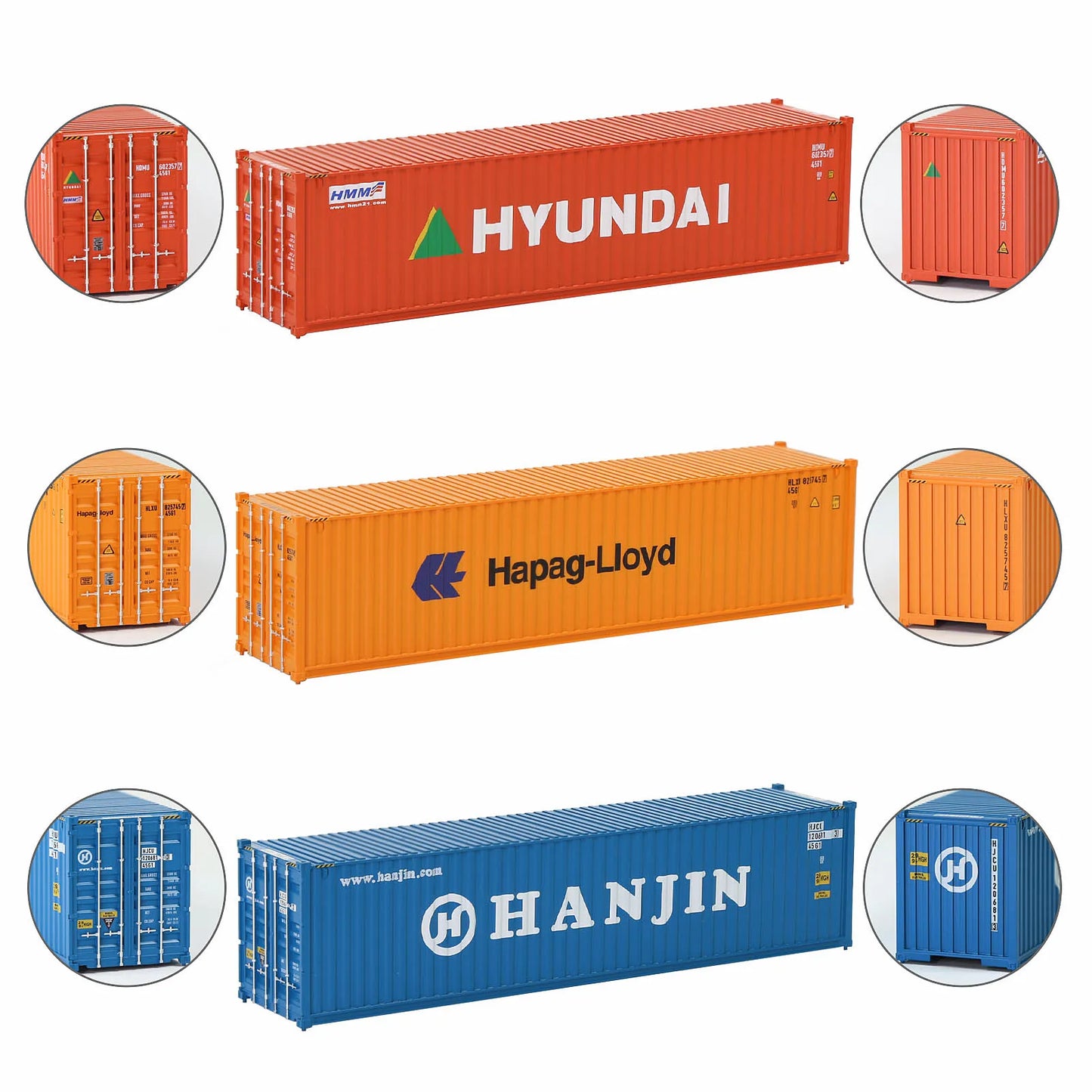 Evemodel 3pcs Different Logo HO Scale 40ft Containers 1:87 40' Shipping Cargo Box C8746