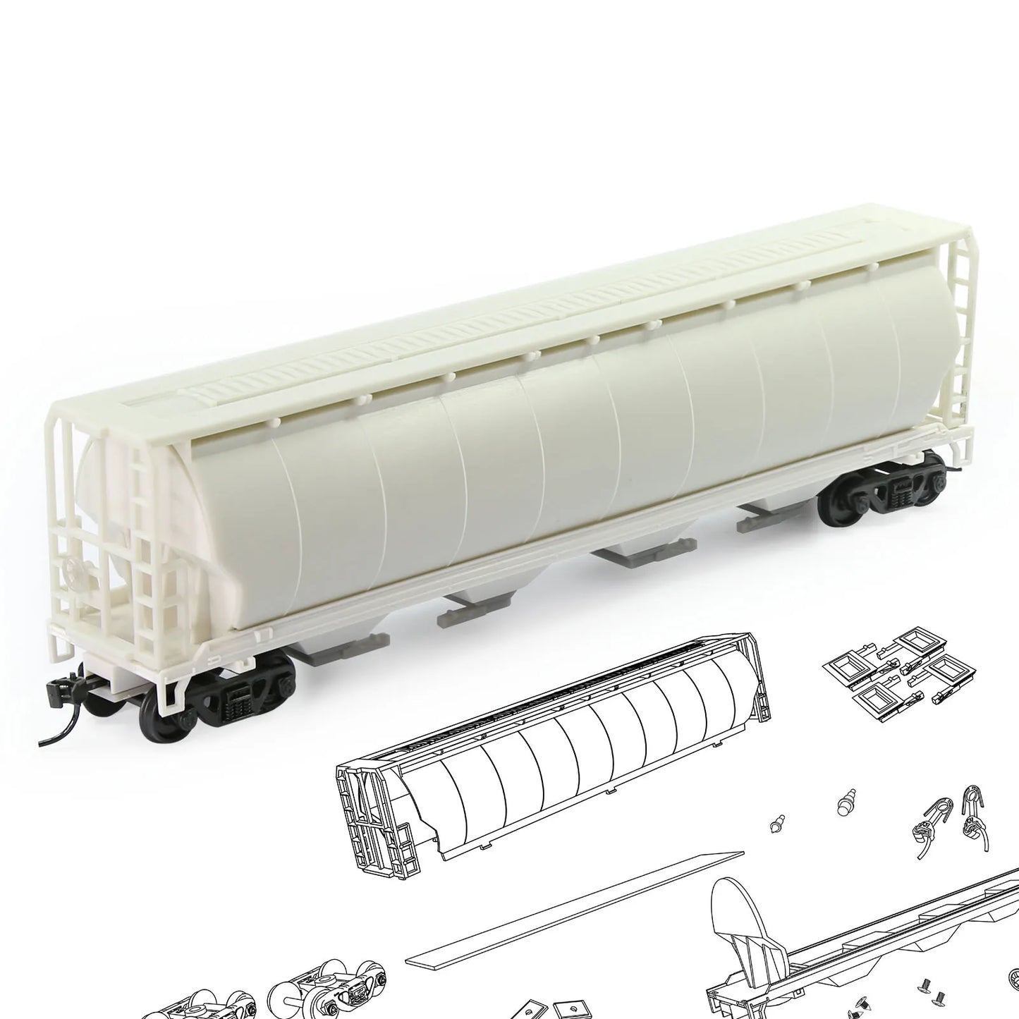 Evemodel 1pc HO Scale Covered Cylindrical Grain Hopper Unassembled Blank 1:87 Model Wagon C8744JJ