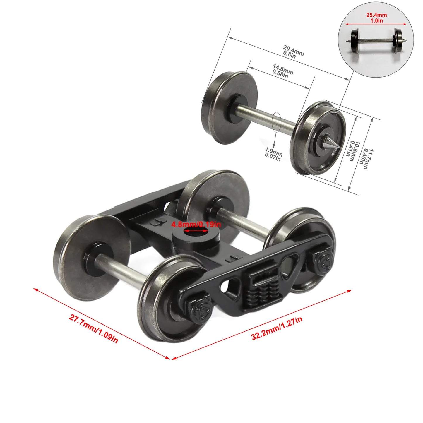 Evemodel Trains 2pcs HO Scale 1:87 Roller Bearing Truck 36" DC Metal Wheelset HP3387 3-Springs Bogies