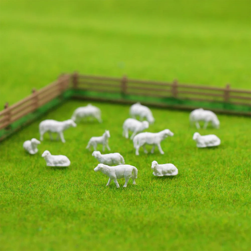 Evemodel 100pcs HO Scale 1:87 UnPainted White Farm Animals Sheep Dog Shepherd AN8703B