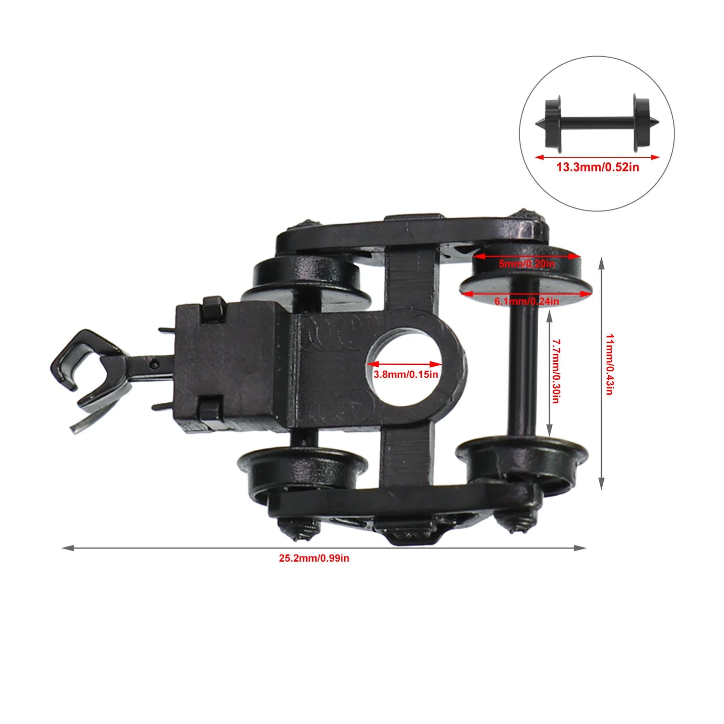 Evemodel 12pcs N Scale 1:160 Bearing Truck Bogie with Couplers Plastic 33" Wheels with Screws Washers HP22N