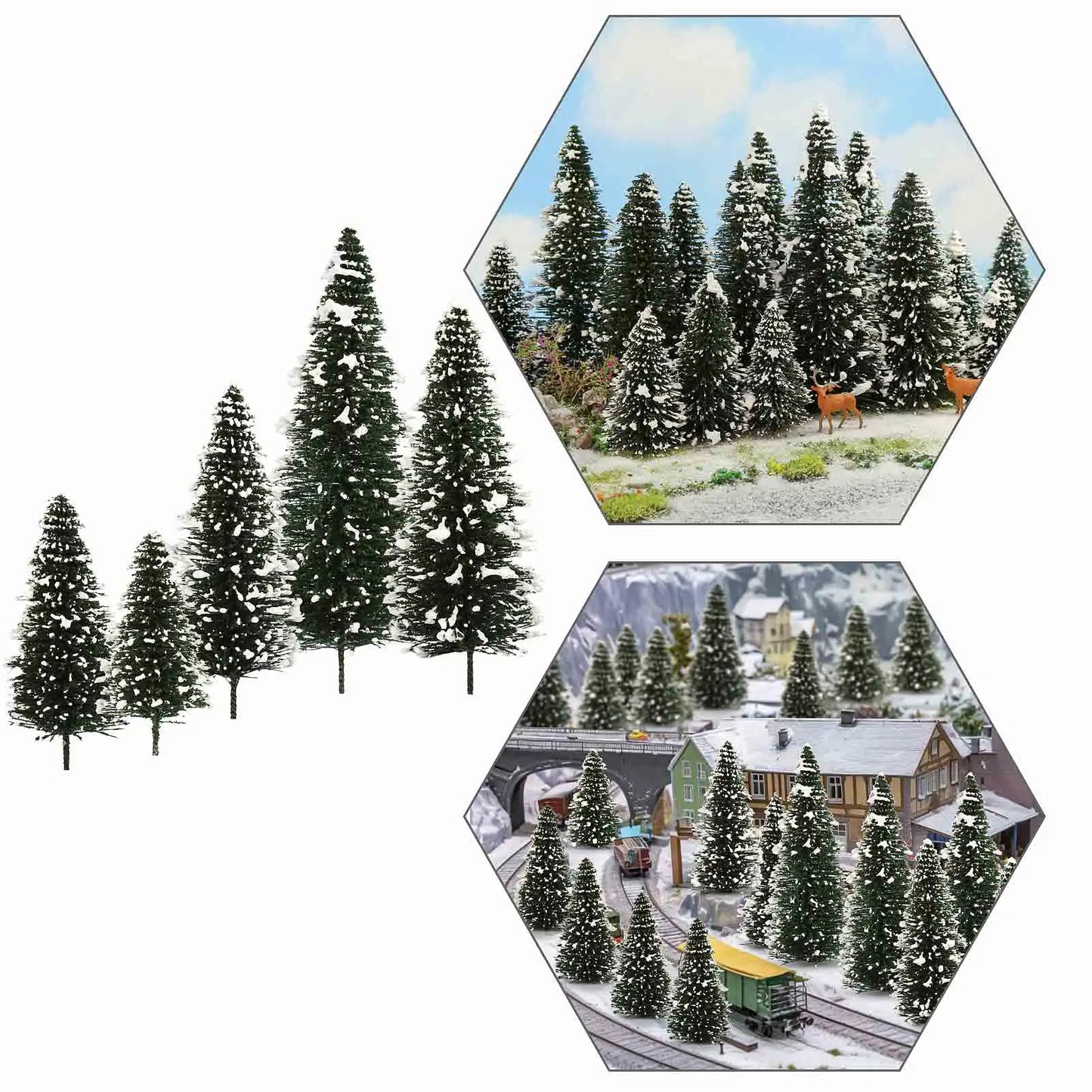 Evemodel Mini Xmas Pine Trees Covered Snow Snowy Pine Trees for OO HO N Scale Model Christmas Layout XS0804