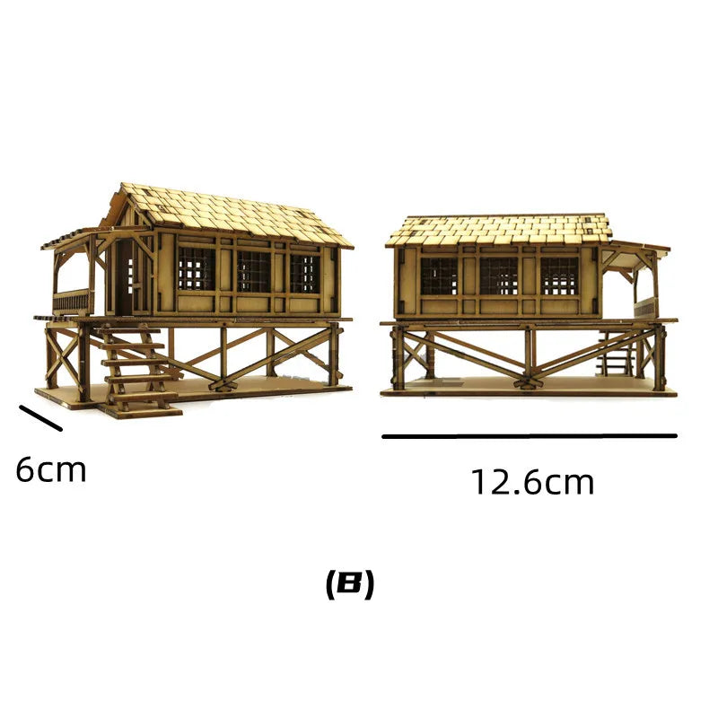 1/72 Scale Wooden House Assembly Puzzle Model Kit for DIY Home Decor