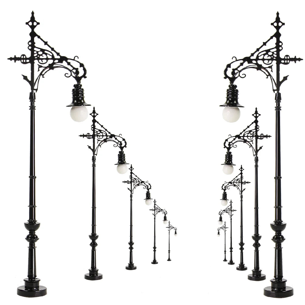 Evemodel 5pcs HO Scale 1:87 Lamp Post Single Head 11cm Warm White LED Street Lights LQS70HO