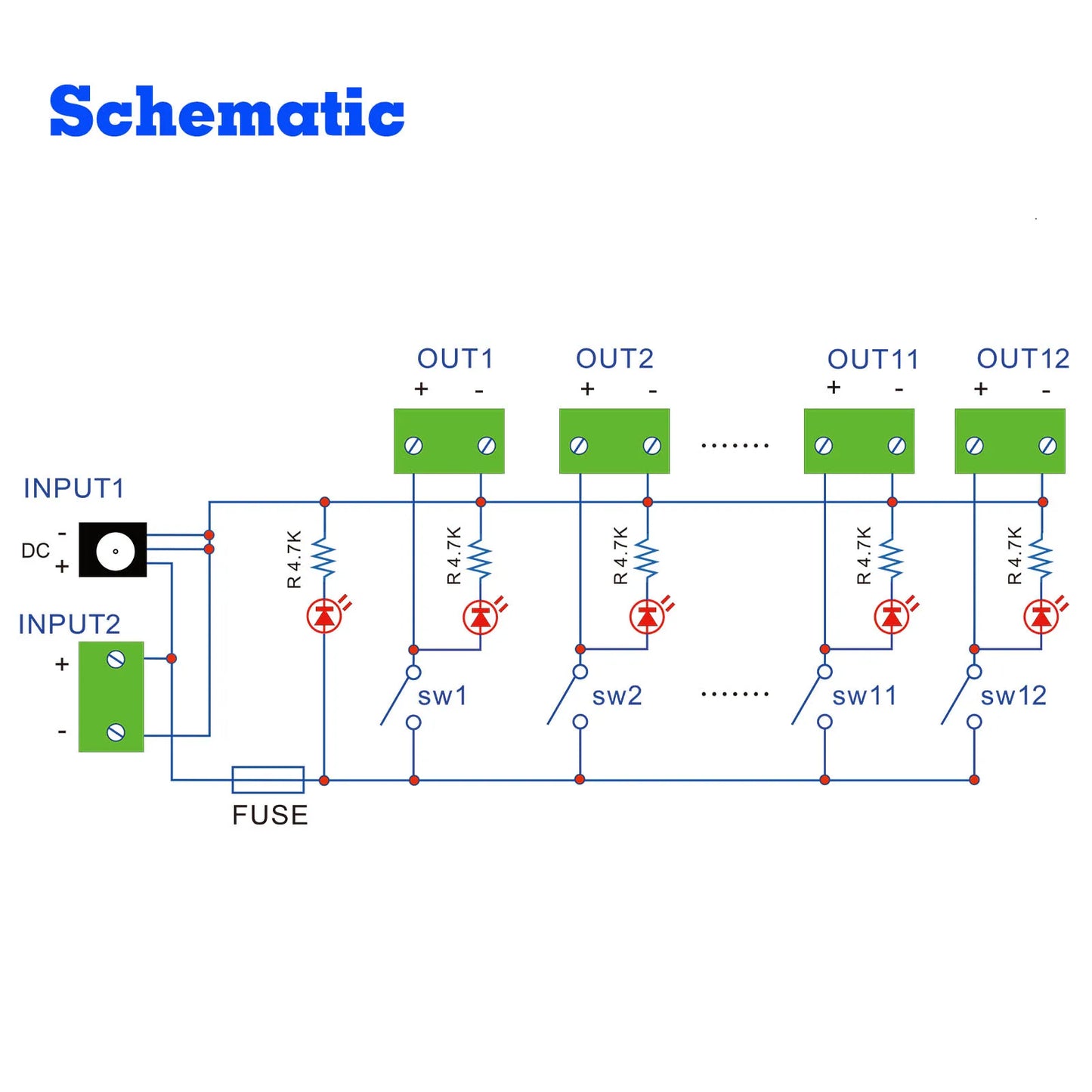 Evemodel 3V-24V DC Power Distribution Module Connector 12 Channel with Individual Switches PCB017