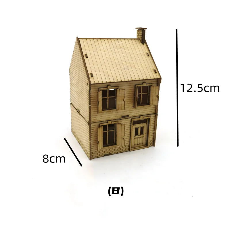 1/72 Scale Wooden House Assembly Puzzle Model Kit for DIY Home Decor