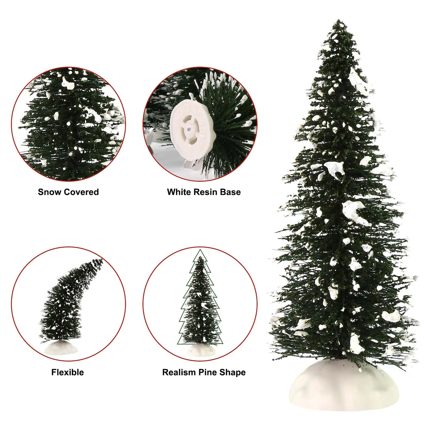 Evemodel Miniature Christmas Trees Covered Snow Snowy Pine Trees with White Bases for Christmas Home Party Decor XS0804