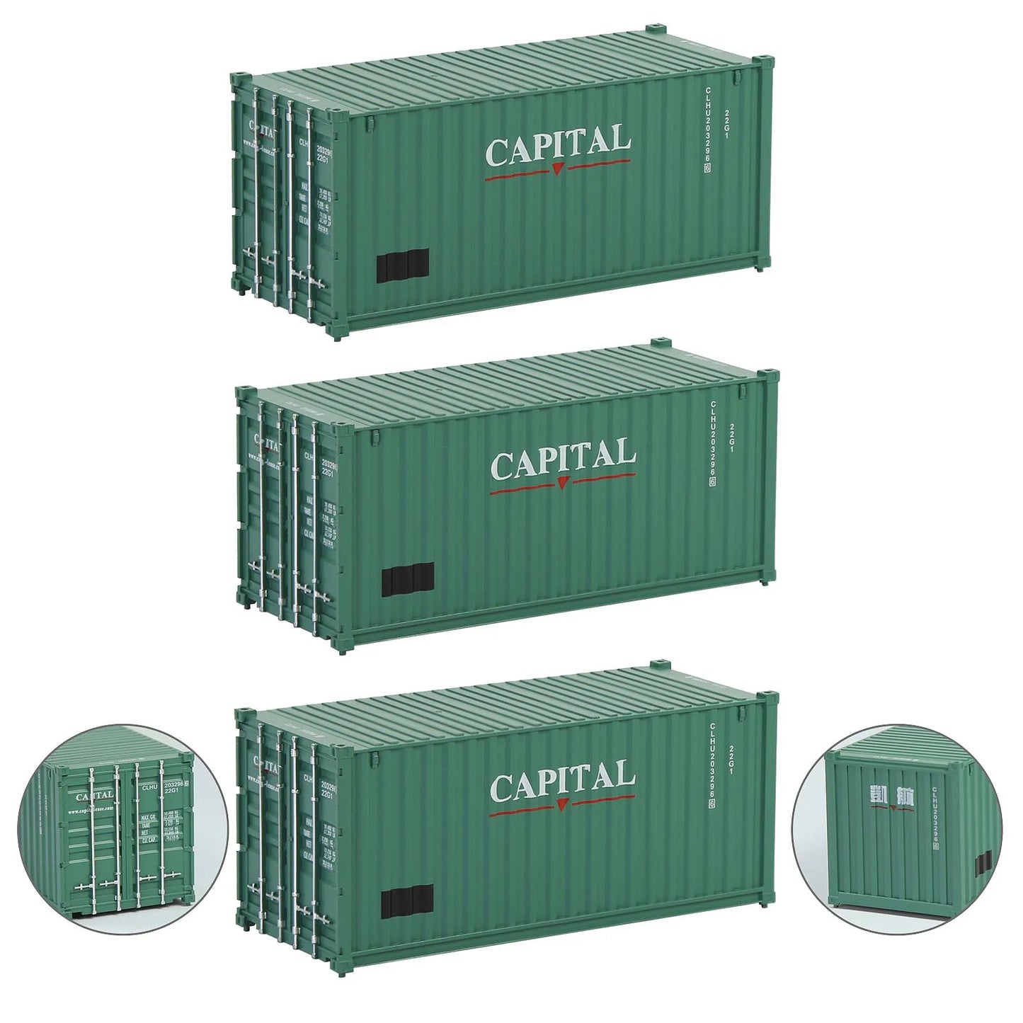 Evemodel 3pcs Model Railway Layout HO Scale 1:87 20ft Shipping Container 20' Cargo Box C8726