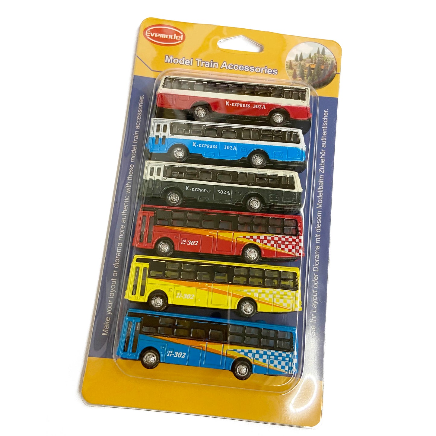 Evemodel 6pcs N Scale 1:160  Diecast Model Buses Mini Bus Train Layout Free Wheels BS150