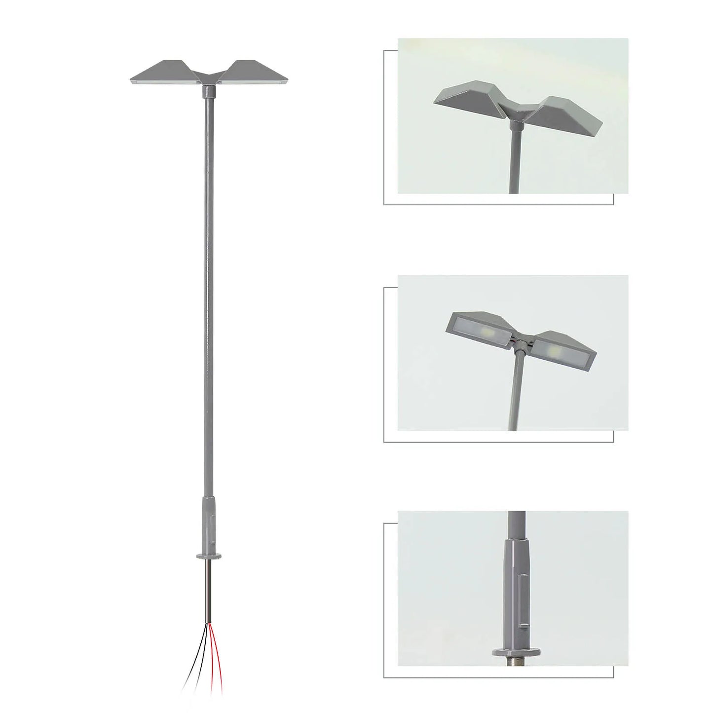 Evemodel 5pcs Model Trains HO Scale 1:87 Metal Lamp Street Light Bright White Two-Heads LD02HOWGr