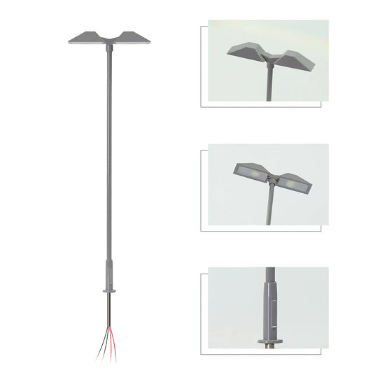 Evemodel 5pcs Model Trains HO Scale 1:87 Metal Lamp Street Light Bright White Two-Heads LD02HOWGr