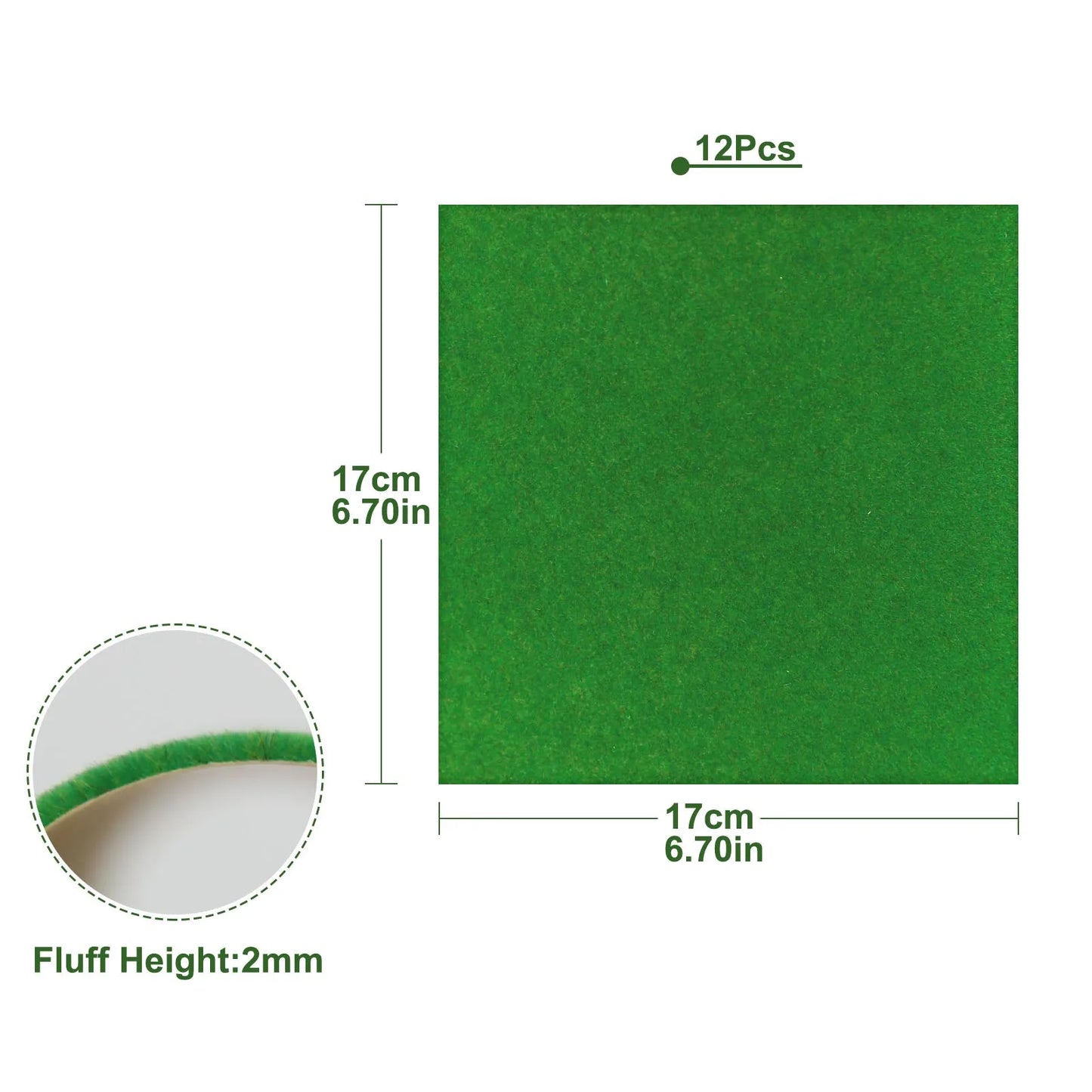 CP17137 17cmX17cm 12pcs Deep Green Grass Mat Artificial Lawn Carpet for DIY Project Model Layout Evemodel