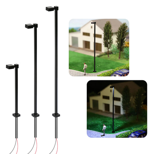 Evemodel 10pcs TT HO OO Scale Metal Lamps Street Light Bright White LED Black Pole LM02