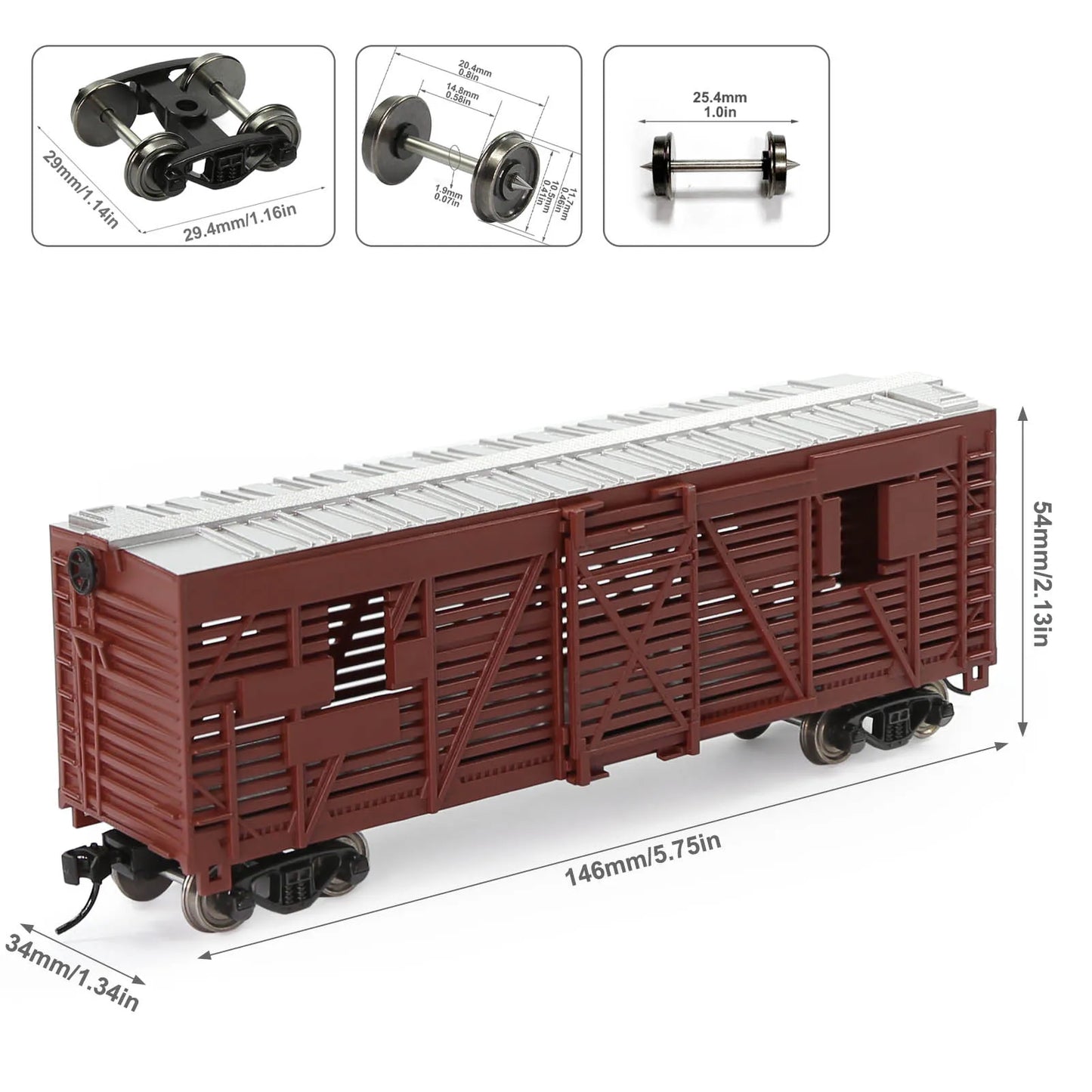 C8767 Evemodel Trains - Painted Unlettered HO Scale 40' Cattle Wagon Stock Car with Metal Wheels