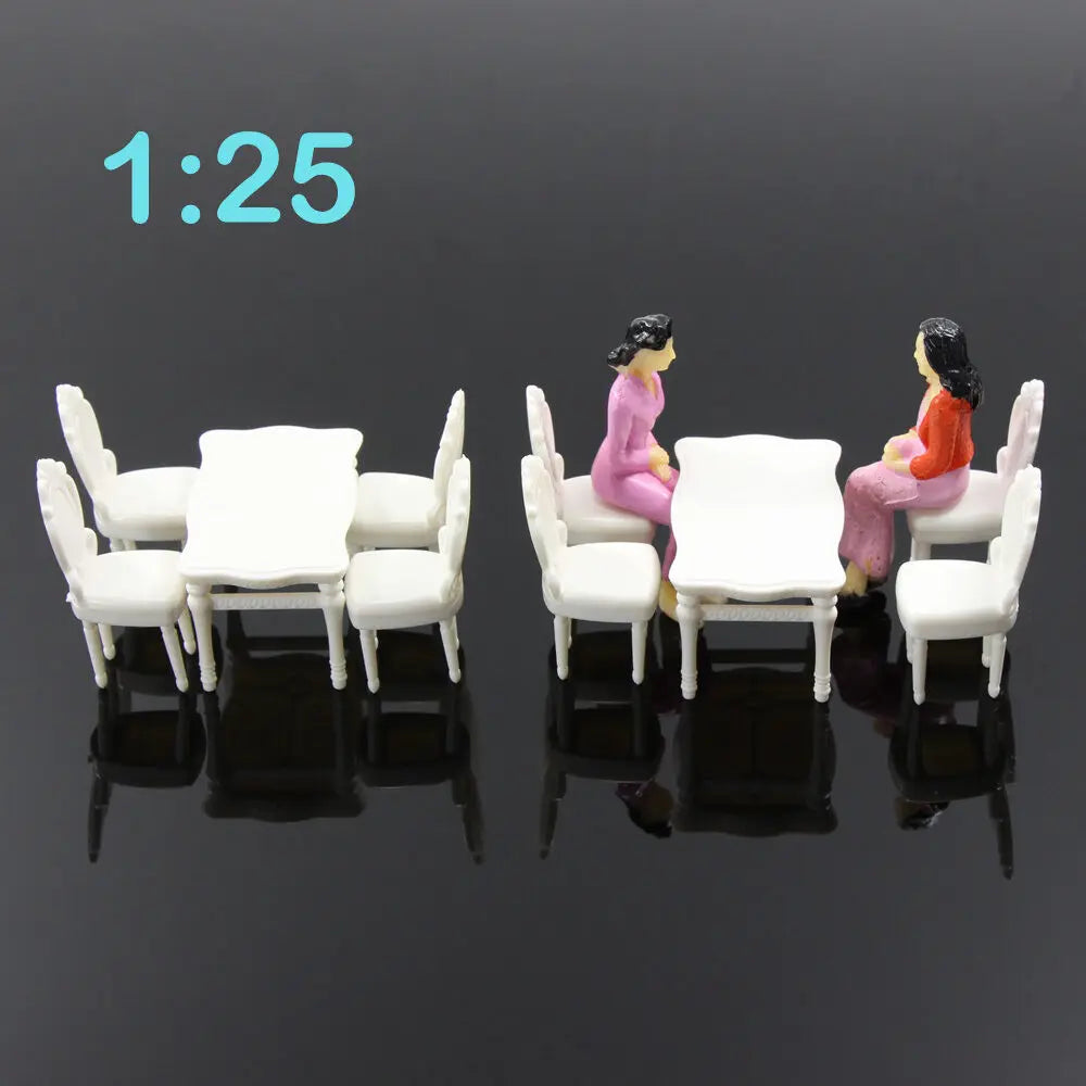 Evemodel 2 Sets G Scale 1:25 Model White Rectangle Dining Table Chair Settee ZY03025