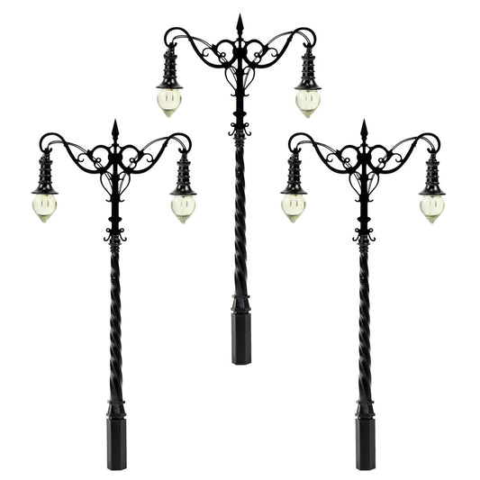 Evemodel 3pcs HO OO Scale Metal Vintage Lamps Street Light Two-heads Warm White LQS37