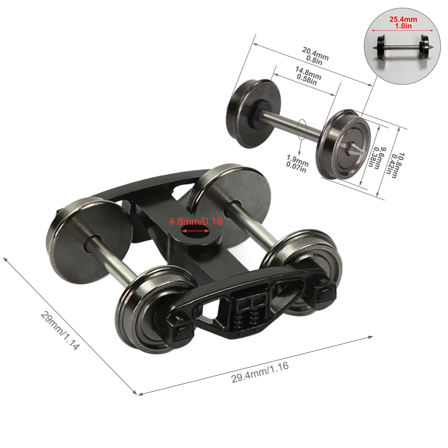 Evemodel Trains Part 2pcs HO Scale 1:87 Roller Bearing Truck with 33" DC Metal Wheelset 2-Springs Bogies HP3287