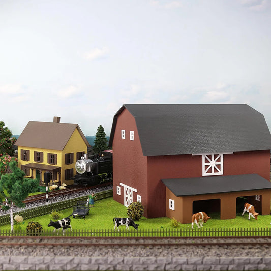 Evemodel HO Scale Model Building Two-story House Model Barn Farm Cows for Model Trains JZ8708