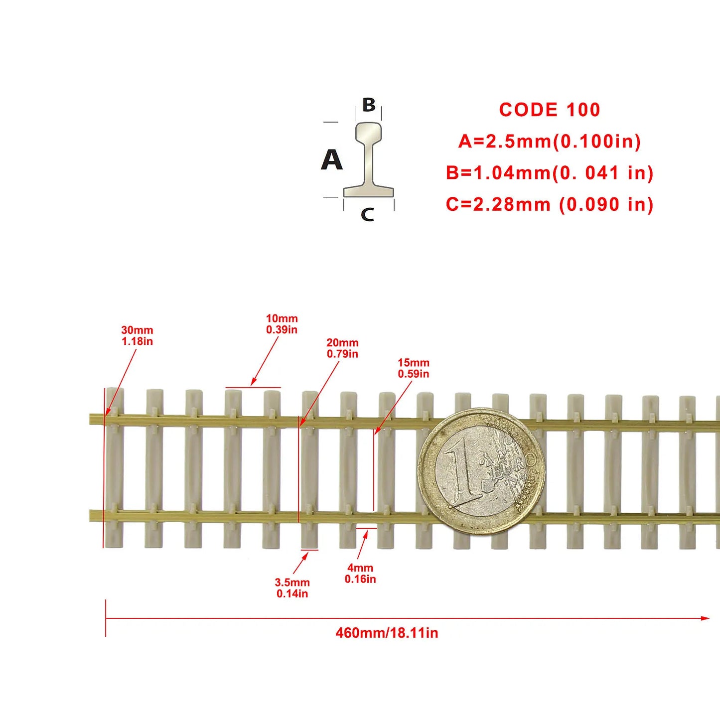 HP27HO Evemodel HO Scale 1:87 Track Flexible Rail 46cm with Rail Joiners Screws (pack of 5)